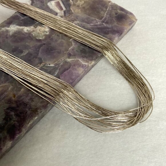 VTG Sterling Silver 925 Beaded Liquid Silver Multi Strand Layered Necklace 20.5" - Picture 5 of 16